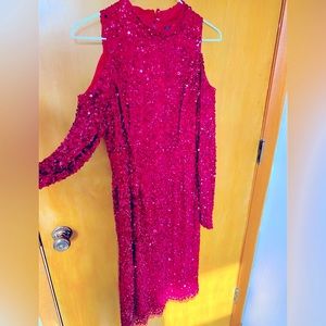 Adrianna Papell Red Sequin Formal Dress. Size 8.